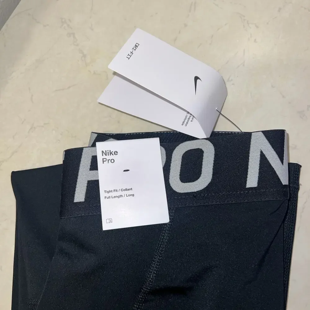 New Nike Pro Leggings Black Dri-FIT Mid-Rise Mesh-Paneled Training Gym MEDIUM